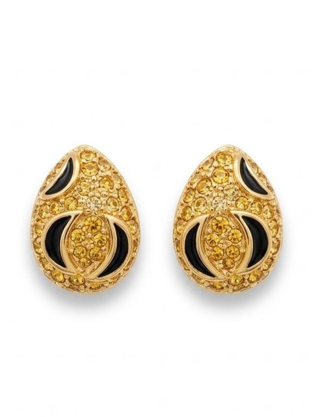 Vintage Dior 80s Enamel Amber Crystal Post Earrings